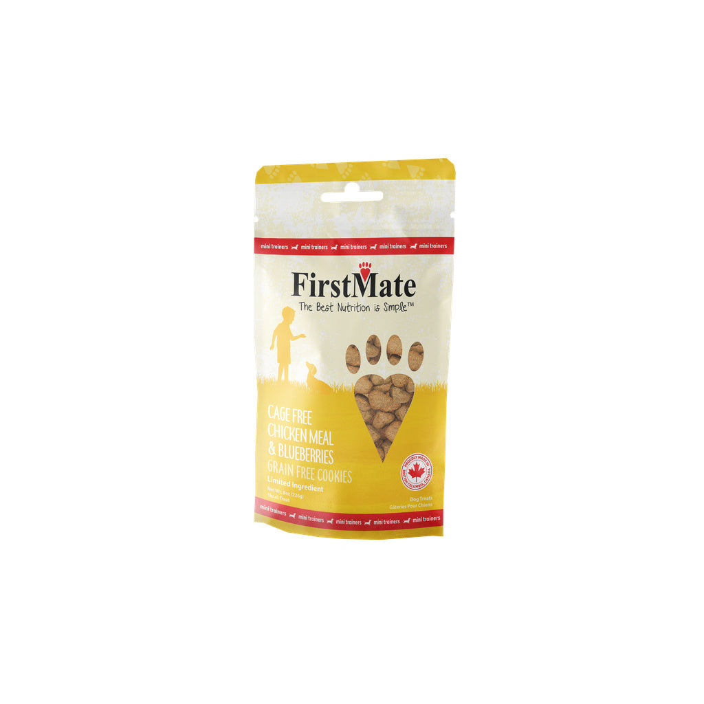 FirstMate Limited Ingredient Cage-Free Chicken with Blueberries Mini Trainers Dog Treat 8oz