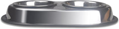 Van Ness Pets Stainless Steel Double Dish Food And Water Bowl For Cats/Small Dogs, Wide No-Tip Base