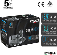 SICCE Syncra ADV 5.5 Water Pump 1450 GPH Italian Made Aquarium DC Return with Controller | Quiet, Submersible or External | Fish Tank, Sump, Pond, Freshwater and Saltwater Marine Use