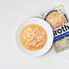 INABA Churu Broth for Cats, Creamy Broth with Shredded Chicken Side Dish Pouch, 1.4 Ounces per Pouch, 12 Pouches, Chicken and Tuna Variety