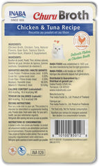 INABA Churu Broth for Cats, Creamy Broth with Shredded Chicken Side Dish Pouch, 1.4 Ounces per Pouch, 12 Pouches, Chicken & Tuna Recipe