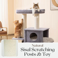 PetPals 57” Grand Maine Coon™ Cat Tree – Lulu, with Extra Large Condo, Removable Top Bed, Thick Sisal Scratching Posts, Full Body Grooming Brush (Gray)