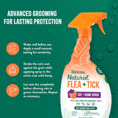 TropiClean Flea and Tick Treatment Spray for Cats & Home, Safely Treat, Prevent & Control by Contact, Powerful & Natural Defense 32 oz
