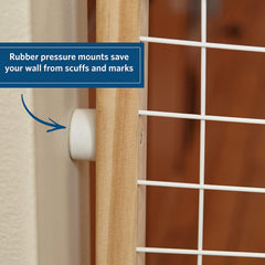 MidWest Homes for Pets Wire Mesh Pet Safety Gate, Pressure Mounted Dog Gate, Natural Wood & White Powder Coated Wire Mesh