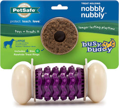PetSafe Busy Buddy Nobbly Nubbly Treat Holding Dog Toy – Strong Chewers – Challenging - Treat Rings Included - Multi Color