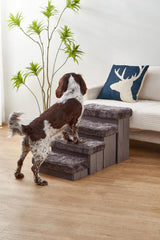 Pet Stairs for Dogs and Cats, 4 Steps, Soft Velvet Cover, Wooden Frame, Easy Assembly