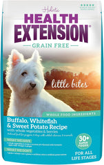 Health Extension Grain Free Buffalo & Whitefish Little Bites (10 lb / 4.54 kg) - Small Kibble Formula with Omega 3 & Whole Foods for Teacups, Toys & Miniature Dogs