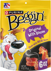 Purina Beggin' Strips Dog Treats, Original With Bacon Flavor - 6 oz. Pouches