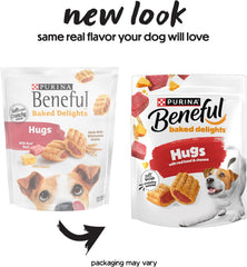 Purina Beneful Made in USA Facilities Dog Treats, Baked Delights Hugs With Real Beef & Cheese - 8.5 Ounce (Pack of 4)