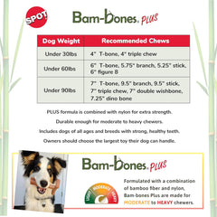 SPOT Bam-Bones Plus T Bone - Bamboo Fiber & Nylon, Durable Long Lasting Dog Chew for Aggressive Chewers – Great Toy forAdult Dogs & Teething Puppies Under 30lbs, Non-Splintering, Chicken Flavor