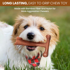 SPOT Bam-Bones Plus T Bone - Bamboo Fiber & Nylon, Durable Long Lasting Dog Chew for Aggressive Chewers – Great Toy for Adult Dogs & Teething Puppies Under 30lbs, Non-Splintering, 4in, Beef Flavor