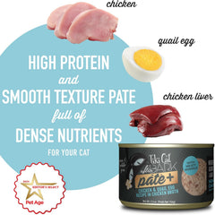 Tiki Cat After Dark Pate+, Chicken & Quail Egg Recipe in Chicken Broth, with High Moisture Broth for Optimal Hydration, Wet Canned Cat Food