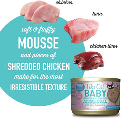 Tiki Cat Baby, Chicken Tuna & Chicken Liver Mousse & Shreds, High-Protein and Flavorful, Wet Cat Food for Kittens 4 Weeks Plus