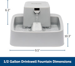 PetSafe Oasys 1/2 Gallon (64 Ounce) Small Pet Fountain - Small Dog and Cat Water Fountain - Dishwasher Safe Filtered Water Dispenser with Flow Control - Easy to Clean - Filters Included