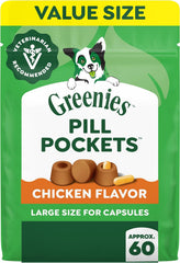 GREENIES Pill Pockets Chicken Flavor Dog Treats – Capsule Size, 15.8 oz, 60 Count -