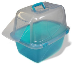 Van Ness Pets Large Enclosed Cat Litter Box with Odor Door and Air Filter, Hooded Pan, Transparent Blue