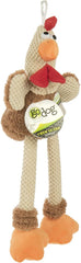 goDog Checkers Skinny Rooster Squeaky Plush Dog Toy, Chew Guard Technology - Brown