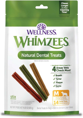 Whimzees Wellness Stix Dog Dental Treats, Natural Chews, Medium Size Stick
