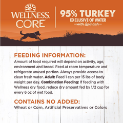 Wellness CORE 95% Natural Wet Grain Free Canned Dog Food, Turkey & Spinach