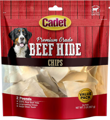 Cadet Premium Grade Beef Hide for Dogs, Rawhide Long Lasting Dog Chews, Chips, Curls & Rolls for Small/Medium/Large Dogs