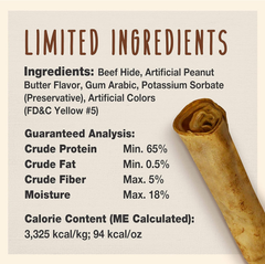 Cadet Premium Grade Beef Hide for Dogs, Long Lasting Rawhide Retriever Rolls, Single Ingredient Dog Chews, Peanut Butter Flavor, 10 Inch