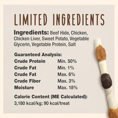 Cadet Gourmet Shish Kabob Dog Chews for Large Dogs, Rawhide Treats with Chicken and Sweet Potato, Healthy & Natural Beef Hide, 10-Inch Sticks