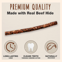 Cadet Premium Grade Beef Hide for Dogs, Long-Lasting Munchy Chew Sticks, Single-Ingredient Rawhide Dog Chews, 5-Inch