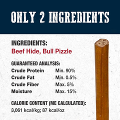 Cadet Bully Hide Sticks for Large Dogs, All-Natural Beef Pizzle, Limited-Ingredient Long-Lasting Dog Chews for Aggressive Chewers