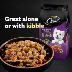 CESAR HOME DELIGHTS Wet Dog Food Pot Roast & Vegetable, Beef Stew, Turkey Potato & Green Bean, and Hearth Chicken & Noodle Variety Pack Easy Peel Trays