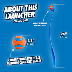 Chuckit! Dog Ball Launcher - Classic, Dog Fetch Ball Thrower, For Dogs 20-60 Pounds, Made in USA