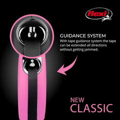 FLEXI New Classic Tape Retractable Dog Leash for Small Dogs Upto 26 lbs. – 10 ft., Pink | Tangle Free Pet Walking Leash with One-Handed Brake, Pause, Lock|German Quality Product