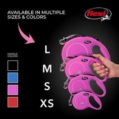 FLEXI New Classic Tape Retractable Dog Leash for Small Dogs Up to 33 lbs. – 16 ft., Pink Tangle-Free Pet Walking Leash with One-Handed Brake, Pause, Lock German Quality Product
