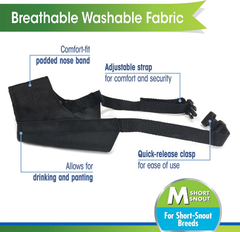Four Paws Walk-About Quick-Fit Short Snout Adjustable Dog Muzzle for Medium Dogs, Washable & Breathable, Black