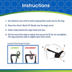 Four Paws Walk-About Quick-Fit Short Snout Adjustable Dog Muzzle for Medium Dogs, Washable & Breathable, Black