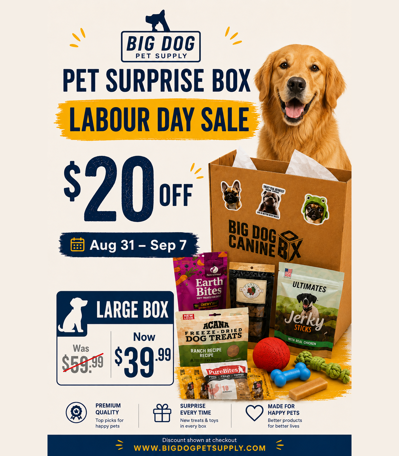 Big Dog Canine Box for Large Dogs – New Surprise of Premium Treats & Toys Every Time You Order