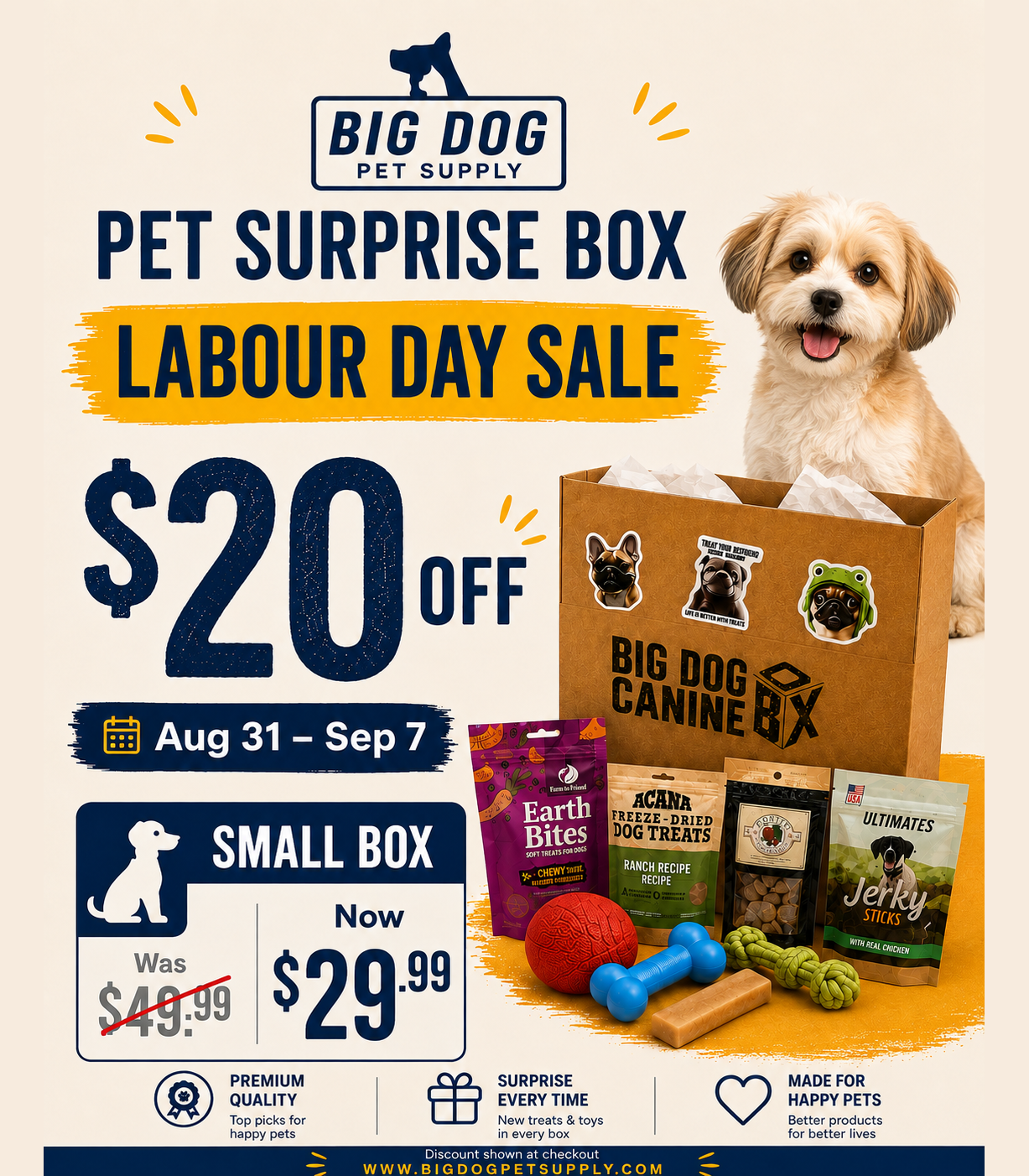 Big Dog Canine Box for Small Dogs – New Surprise of Premium Treats & Toys Every Time You Order