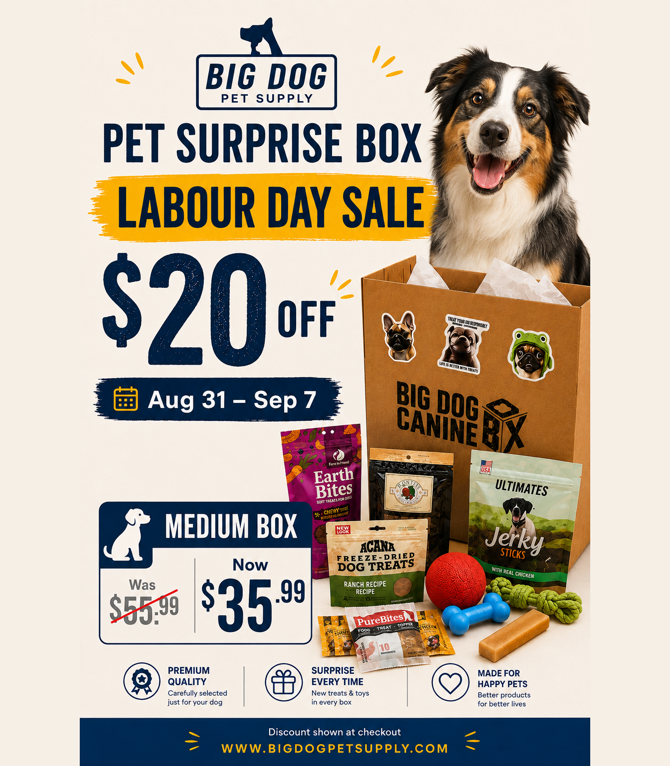 Big Dog Canine Box for Medium Dogs – New Surprise of Premium Treats & Toys Every Time You Order