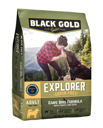 Black Gold Explorer Grain Free Real Meat Dry Dog Feed, Game Bird Recipe with Turkey & Quail, 30 lb