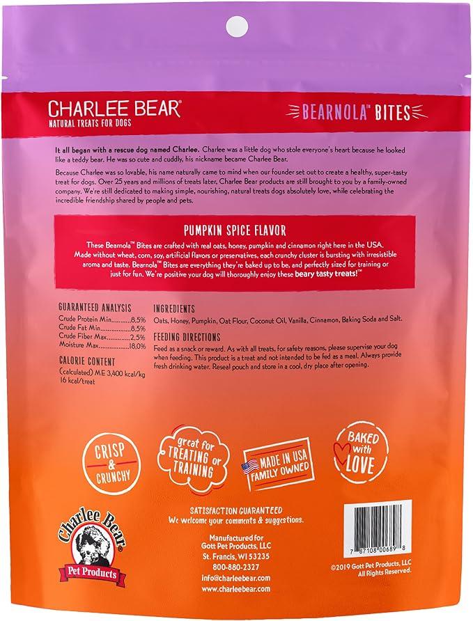 Charlee Bear Bearnola Bites Crunchy Dog Treats, Pumpkin Spice, 8 oz
