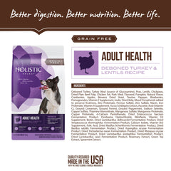 Holistic Select Natural Grain Free Dry Dog Food, Deboned Turkey & Lentils Recipe, 24-Pound Bag