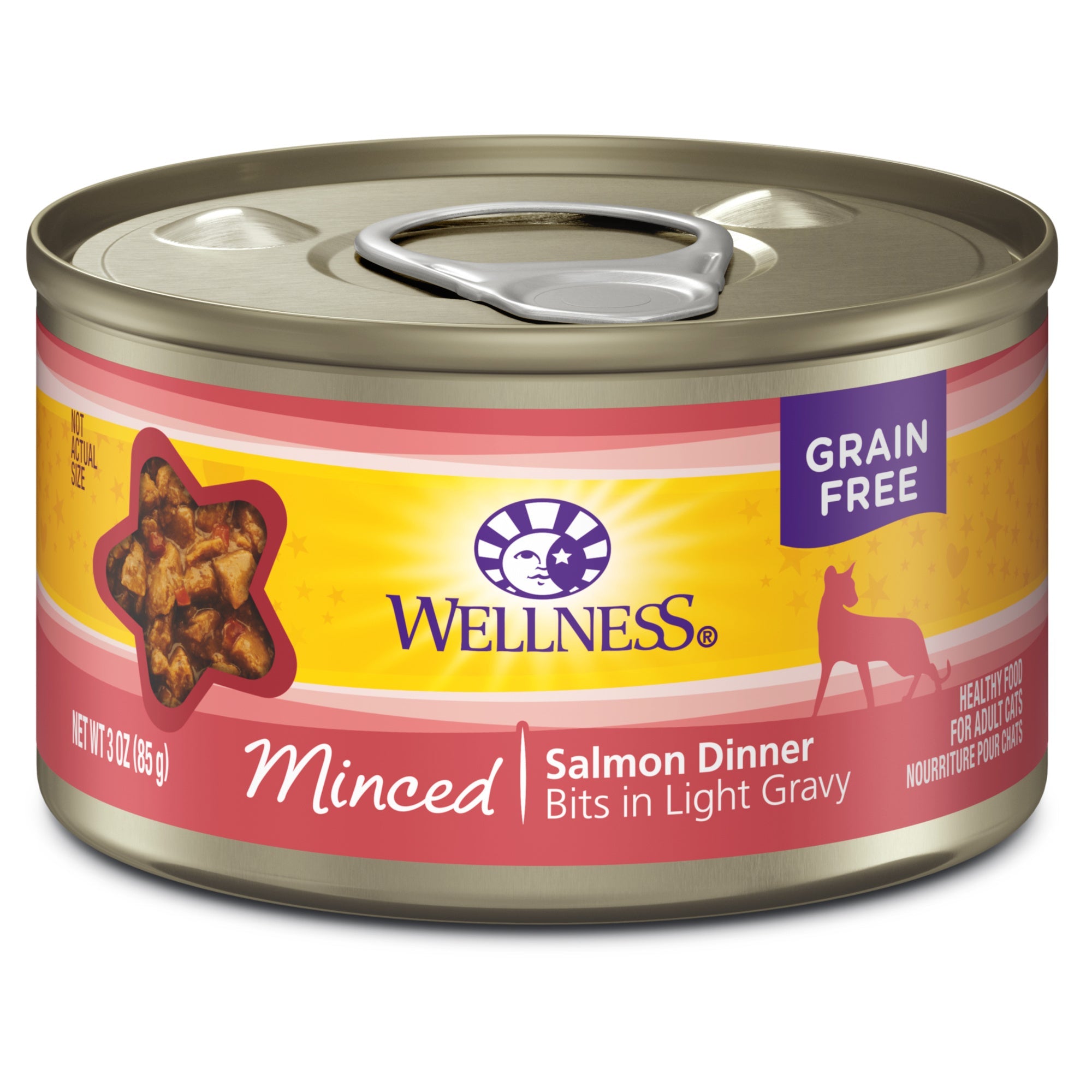 Wellness Complete Health Natural Grain Free Wet Canned Cat Food, Minced Salmon Entree, 3-Ounce Can (Pack of 24)