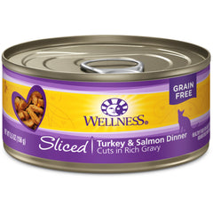 Wellness Complete Health Natural Grain Free Wet Canned Cat Food, Sliced Turkey & Salmon Entree, 5.5-Ounce Can (Pack of 24)