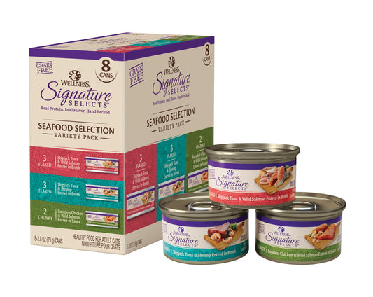 Wellness CORE Signature Selects Natural Canned Grain Free Cat Food Variety Pack, Seafood, 2.8 Ounce Can (Pack of 8)