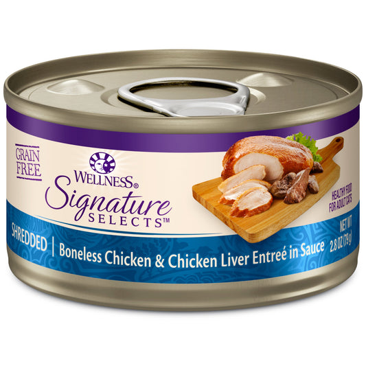 Wellness CORE Signature Selects Grain Free Canned Cat Food, Shredded Chicken & Chicken Liver in Sauce, 2.8 Ounces (Pack of 12)