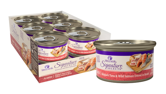 Wellness CORE Signature Selects Grain Free Canned Cat Food, Flaked Skipjack Tuna & Wild Salmon in Broth, 2.8 Ounces (Pack of 12)