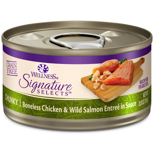 Wellness CORE Signature Selects Natural Grain Free Wet Canned Cat Food, Chunky Chicken & Salmon, 2.8-Ounce Can (Pack of 12)