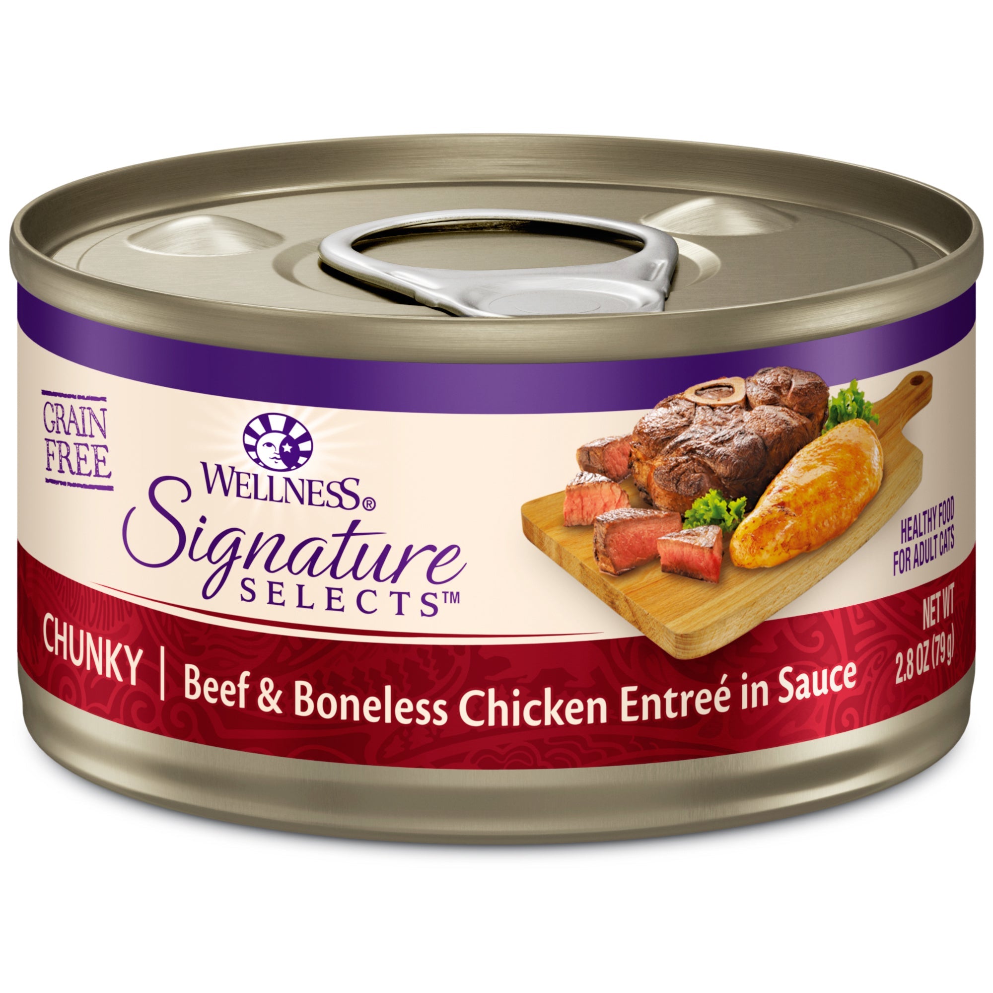 Wellness CORE Signature Selects Natural Grain Free Wet Canned Cat Food, Chunky Beef & Chicken, 2.8-Ounce Can (Pack of 12)