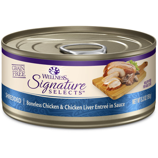 Wellness CORE Signature Selects Grain Free Canned Cat Food, Shredded Chicken & Chicken Liver in Sauce, 5.3 Ounces (Pack of 12)