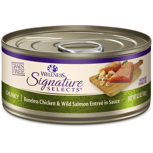 Wellness CORE Signature Selects Natural Grain Free Wet Canned Cat Food, Chunky Chicken & Salmon, 5.3-Ounce Can (Pack of 12)