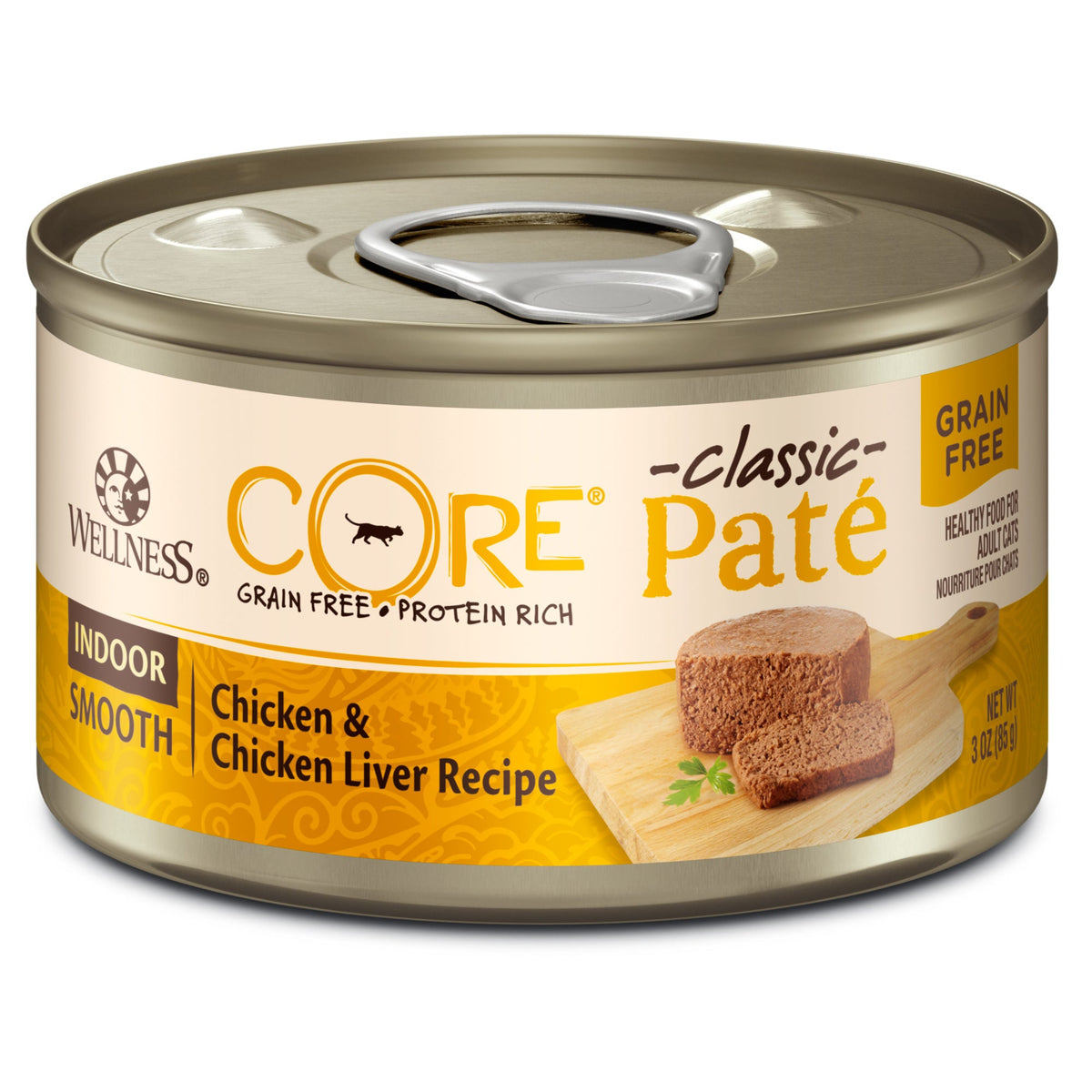 Wellness CORE Grain Free Canned Cat Food, Chicken & Chicken Liver Indoor Recipe, 3 Ounces (Pack of 12)